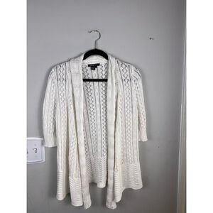 Women's TRACY M. White Open Knit Cardigan L Cottagecore Soft Girl